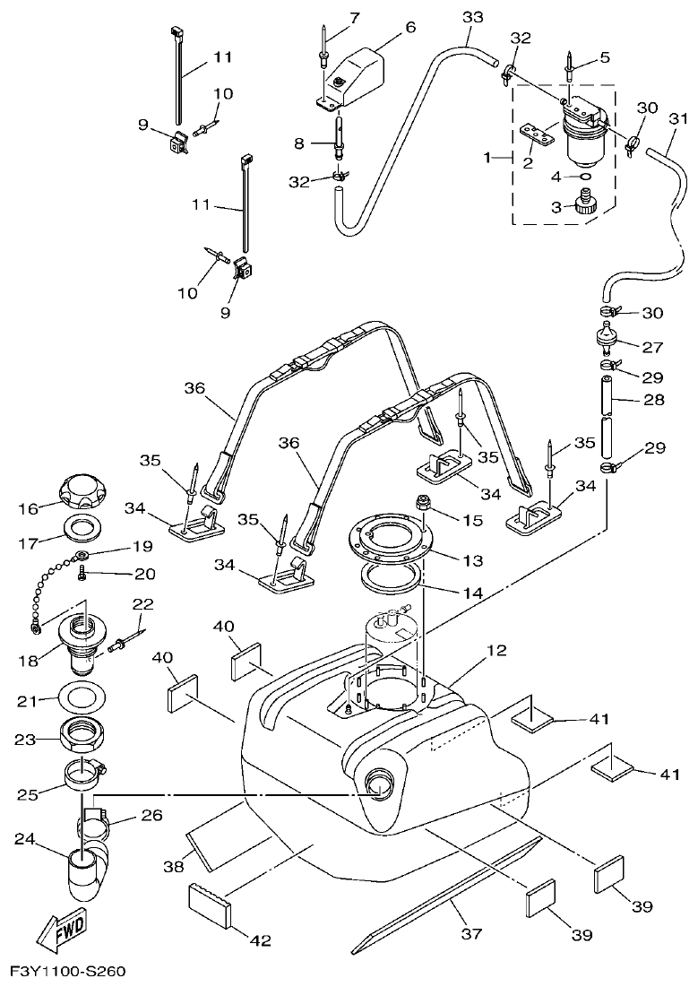 Yamaha EX1050B-S(F3Y36GAB6GA2 FUEL TANK parts diagram